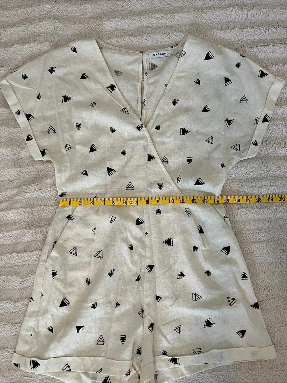 Cream Short Sleeve Romper with Small Triangle Print